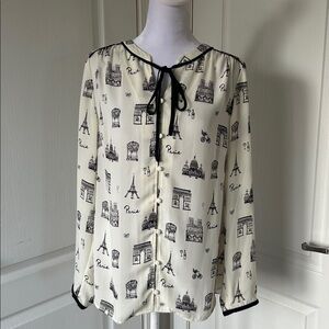 Talbots women’s Paris inspired black cream blouse size medium
